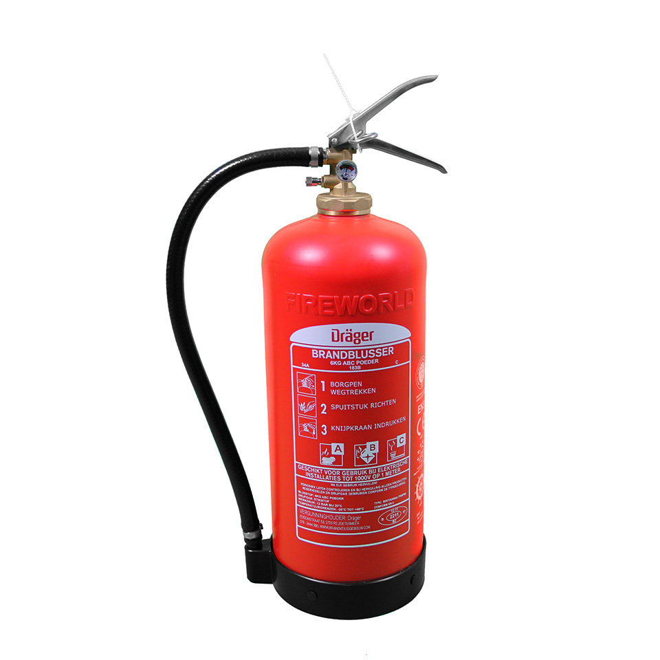 SG00163 Dräger Powder Extinguisher Composite 6 kgs ABC (stored pressure) The revolution in portable fire extinguishers: composite extinguishers are the latest development in the quest for durable corrosion resistant and low maintenance extinguishers. The extinguishers have EN3, CE and MED certification and a lifetime of 20 years. Powder extinguishers cover type A, B and C fires.